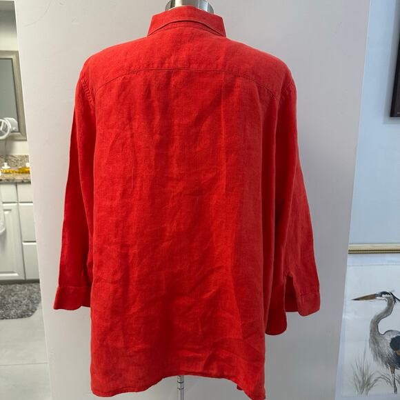 Ralph Lauren Womens Red Linen Button Down Shirt Embroidered RLL Logo Plus Size - Picture 4 of 7